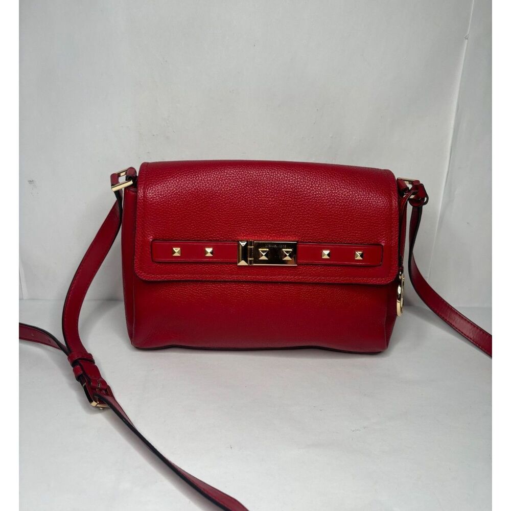 Michael Kors Red Leather Dual Compartment Womens Crossbody Bag